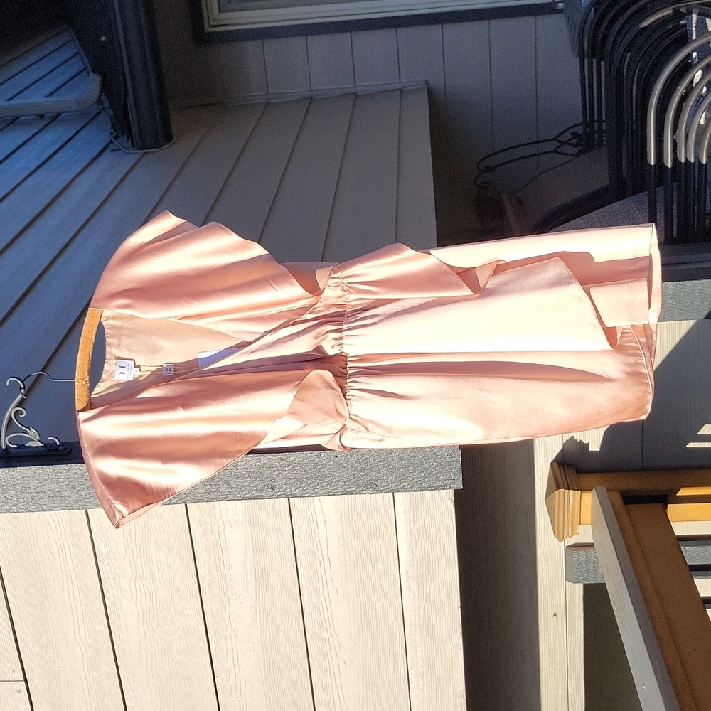 Halston Heritage Flutter Sleeve Rose Gold Silk Dress